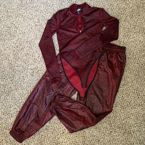 Nike Burgundy Snake Skin Jogger and Bodysuit Set